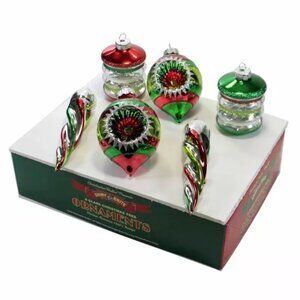 Shiny Brite Holiday Splendor Mixed Shapes Reflector 6" Large Ornament Set 6